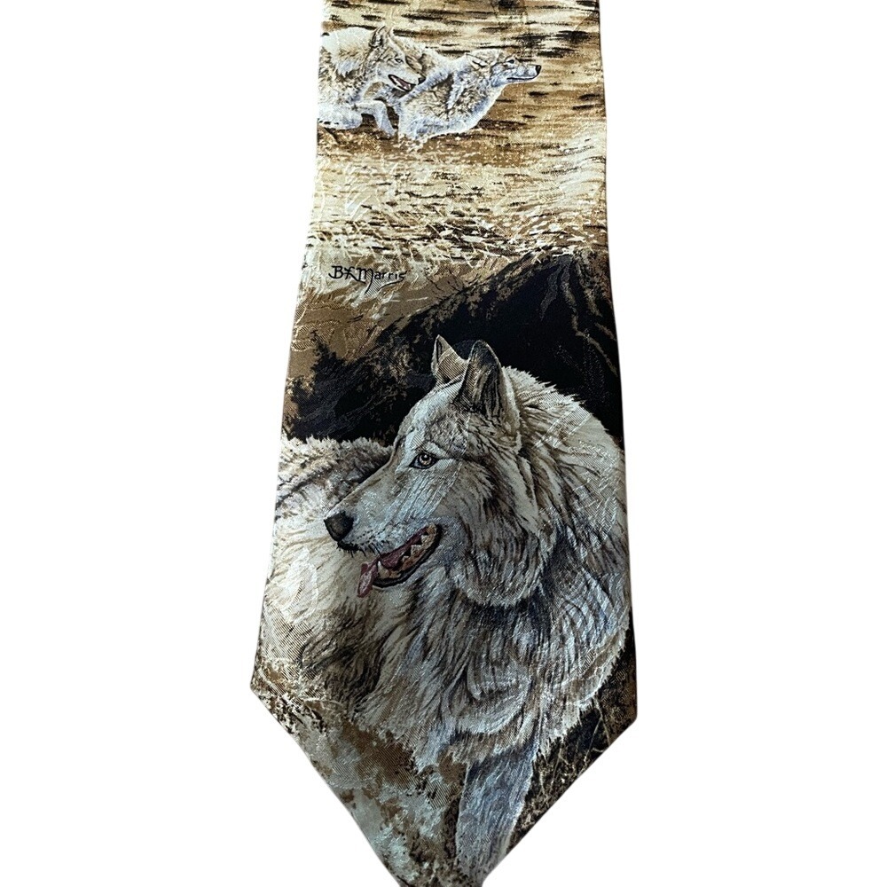 Wolf‎ 100% Silk Necktie Animal Print Nature Outdoors Menswear